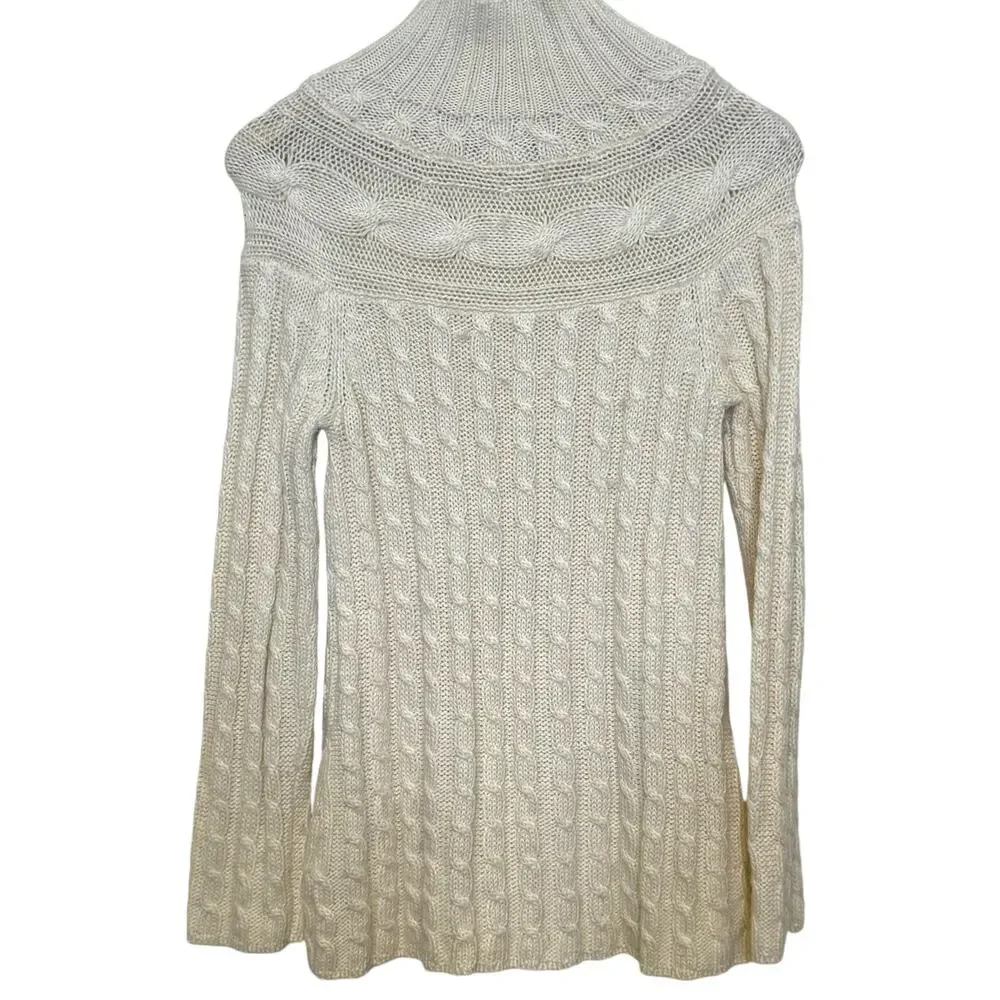 Garnet Hill Alpaca Blend Cream Mock Neck Cable Knit Pullover Sweater